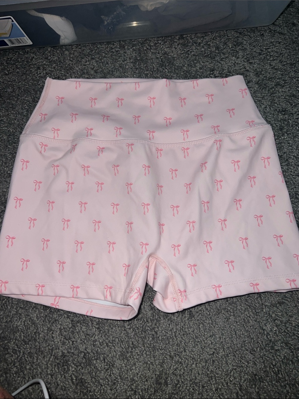 High-Waist Pink Athletic Shorts with Bow Print